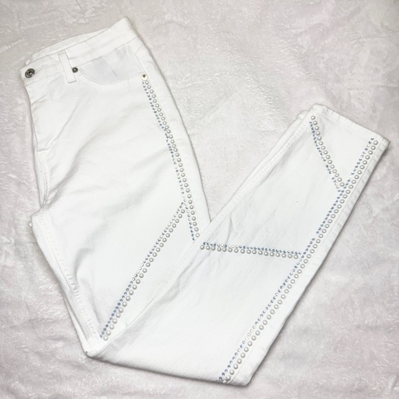 7 For All Mankind Denim - 7 For All Mankind White Skinny Jeans with Contrast Stitching